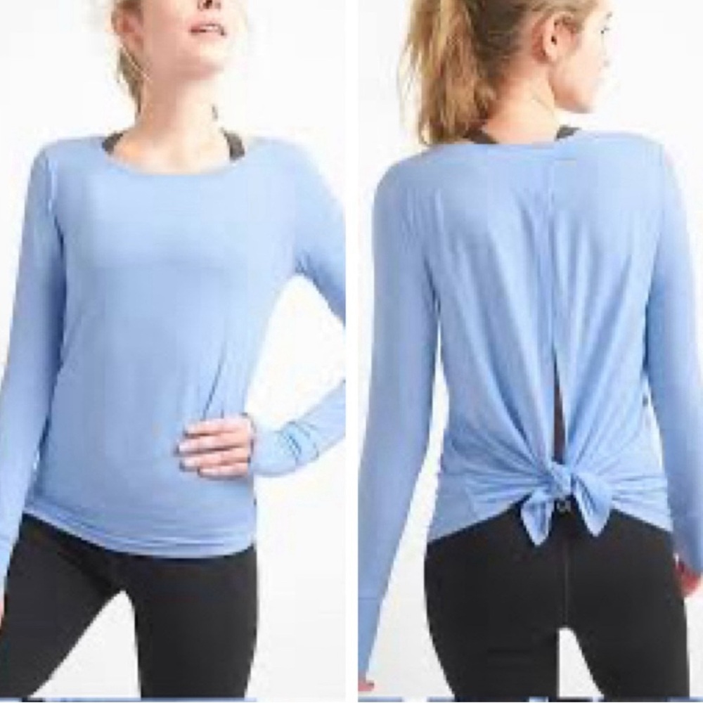GapFit Blue Breathe Long Sleeve Tie-Back T-Shirt Size Small